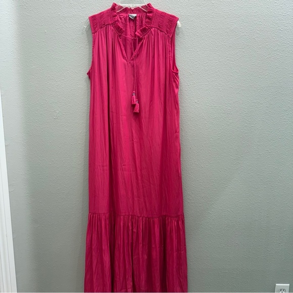 Chico's DressSize 2 (XL)  Vibrant Pink Maxi Ruffle Collar Long Sleeveless - Picture 1 of 9